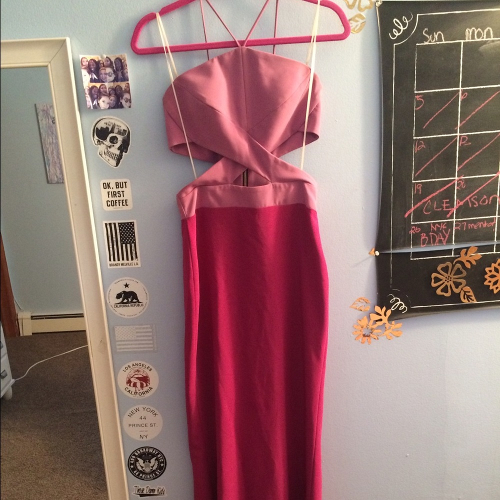 PINK STRAPLESS CUTOUT PROM DRESS - Picture 4 of 5