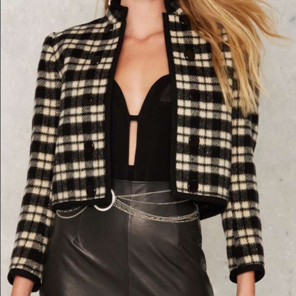 VINTAGE YSL CROPPED PLAID JACKET, $200