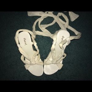Qupid white tie up wedges
