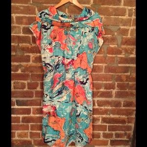 Lilly Pulitzer Silk Cowel Neck MAPS Dress. Rare!