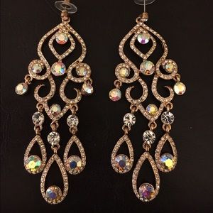 Gold and AB stoned chandelier earrings