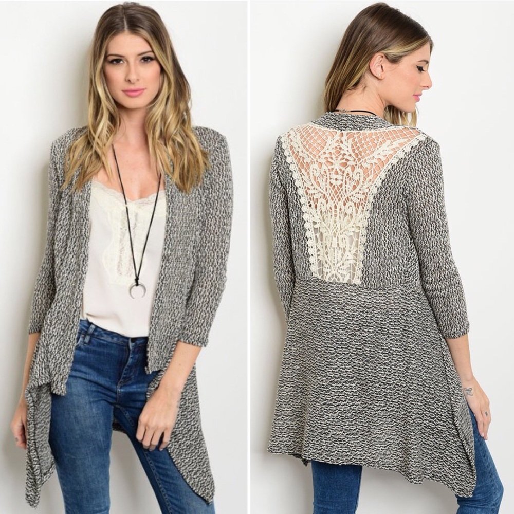 🌟SALE🌟 Grey Ivory Crochet Cardigan