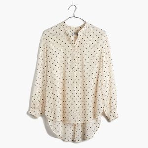 Madewell shired white blouse with black polka dots