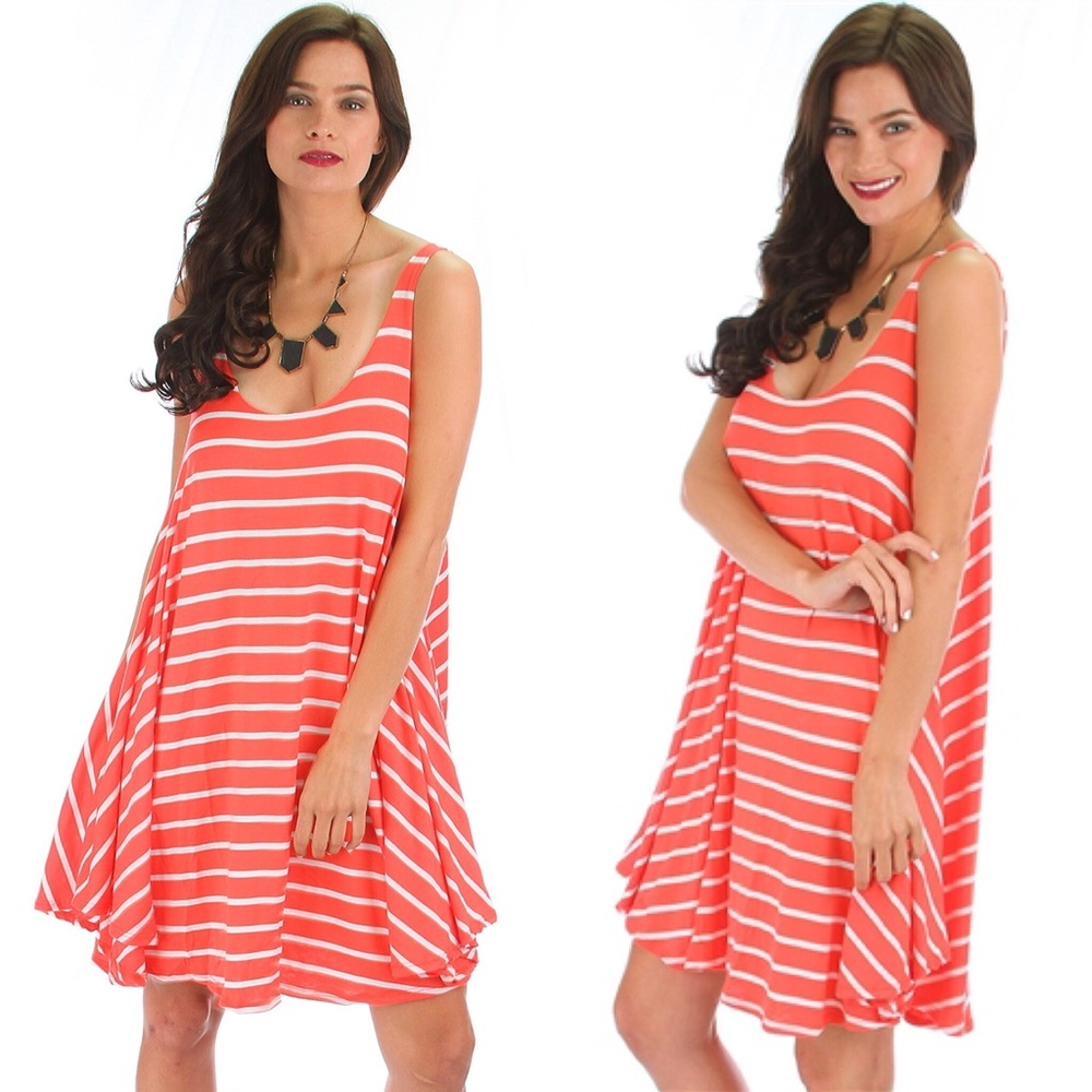 🌟SALE🌟 Coral Over-Sized Tank Striped Dress