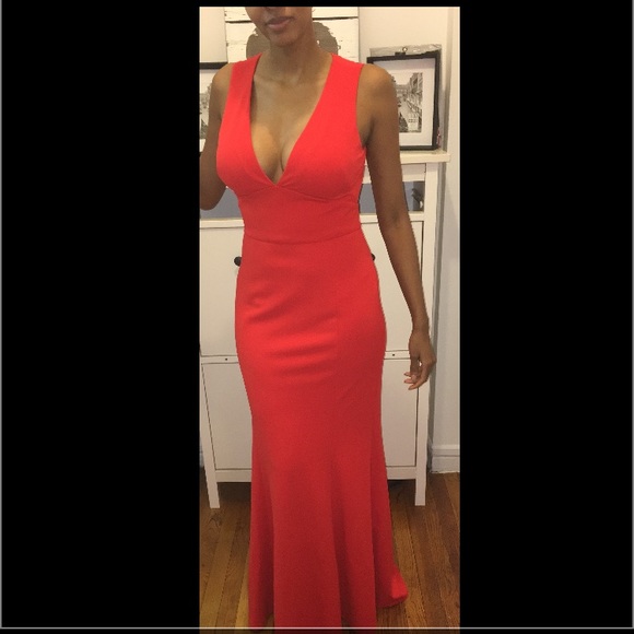 SOLD OUT-Calvin Klein Crepe V-Neck Gown - Picture 1 of 4