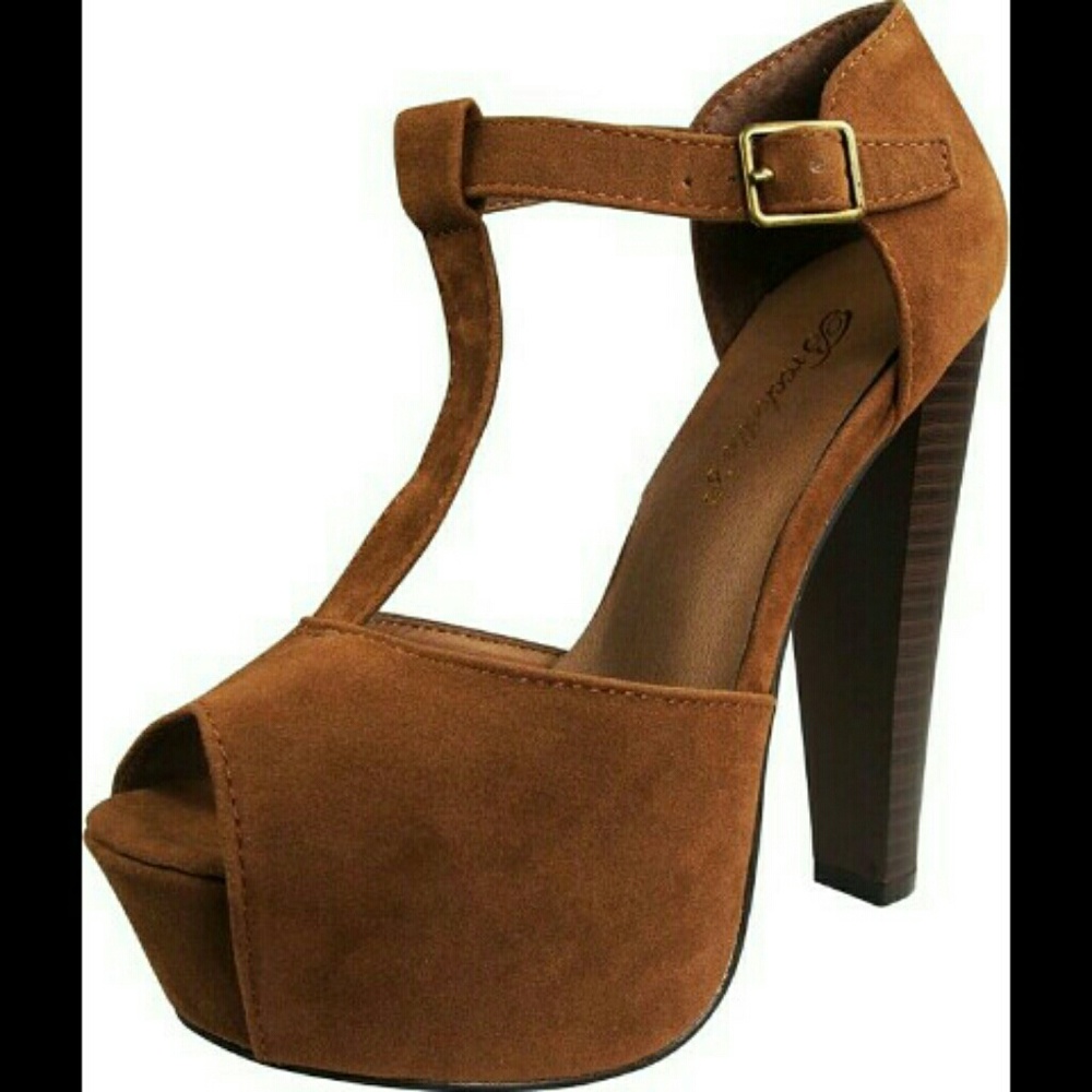 Brown Suede T-Strap Sandals