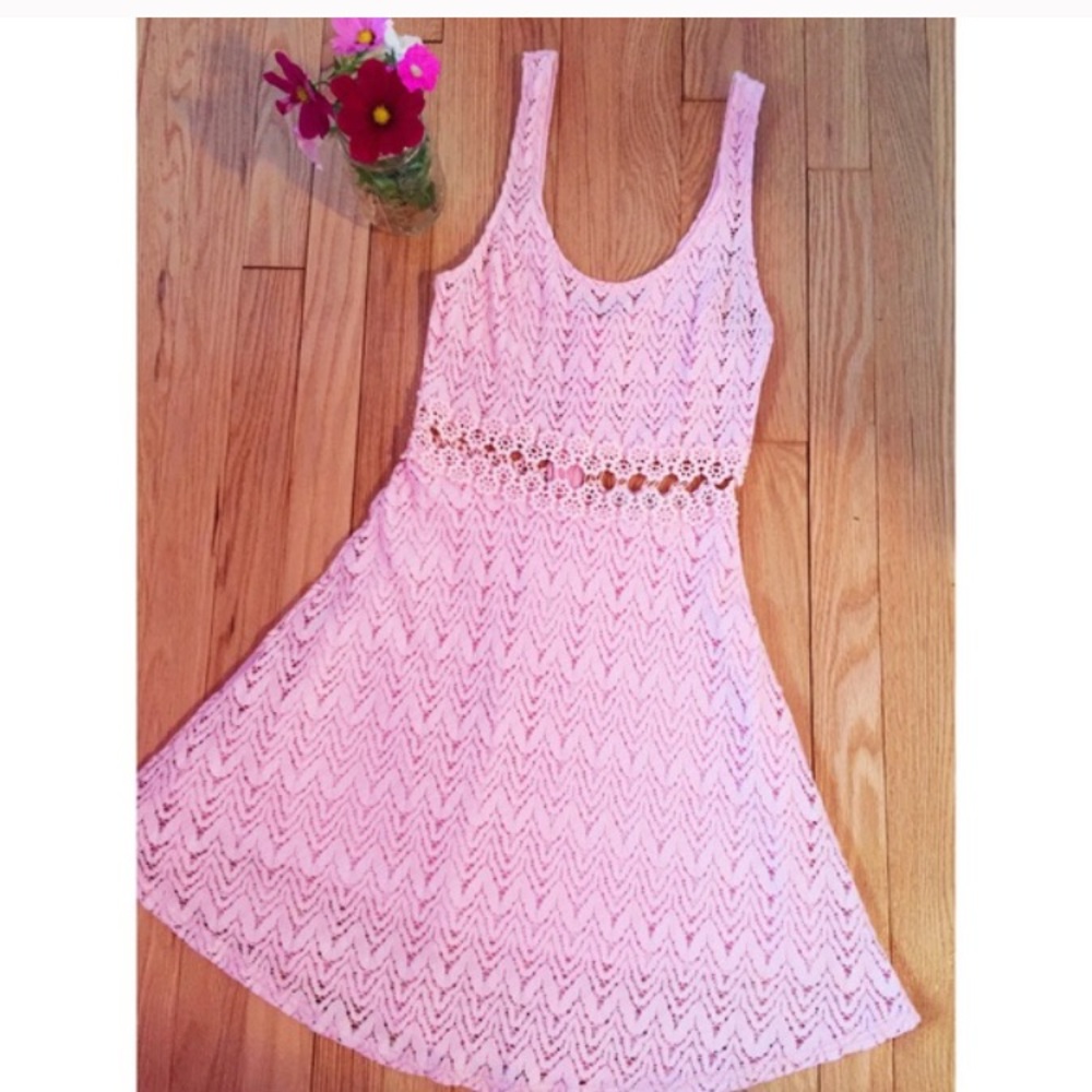 Pink crochet skater cut out sun dress