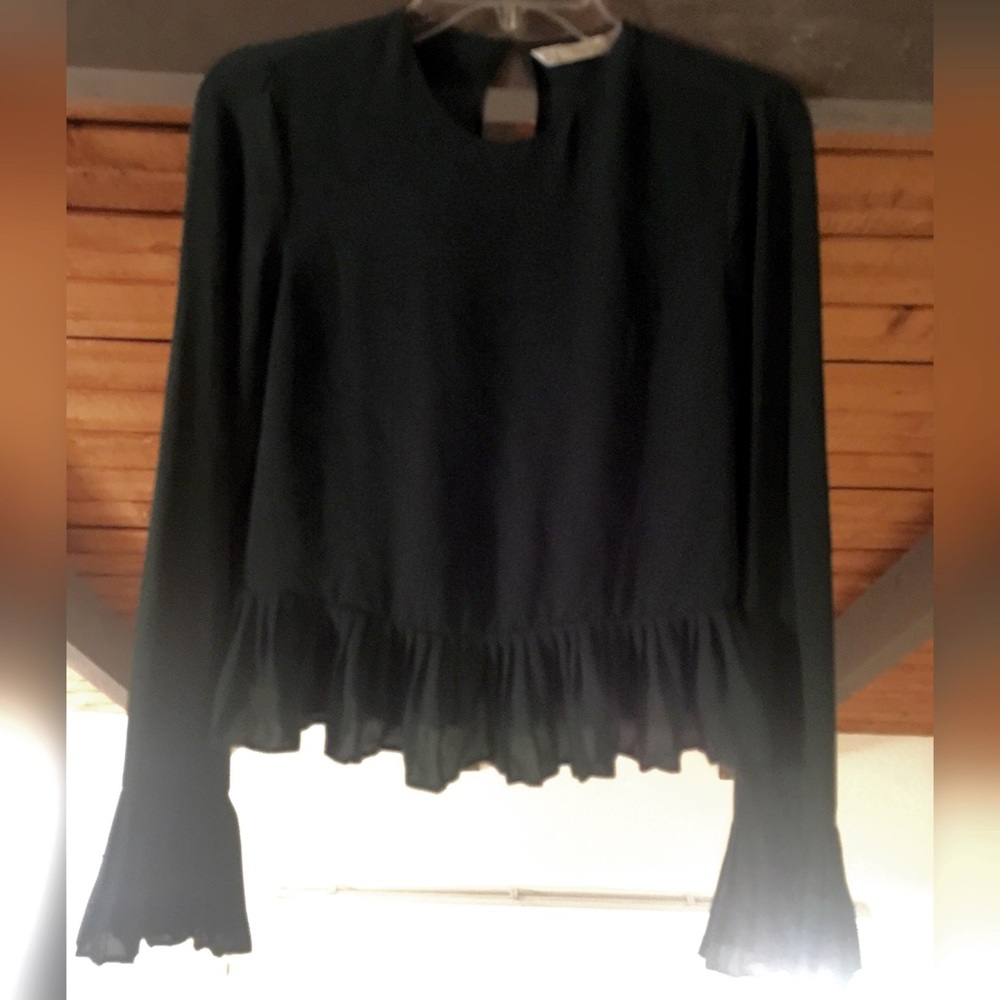 Pleated hem long sleeve blouse