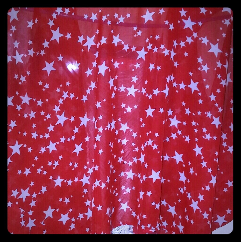 Red&White star pattern print short sleeve blouse