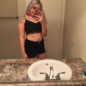 Black crop top with lace trim