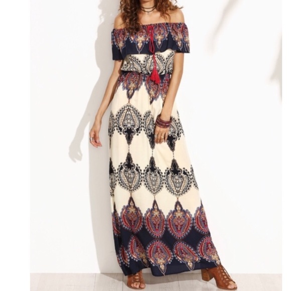 New| OFF SHOULDER MULTI RUFFLE MAXI DRESS - Picture 3 of 5