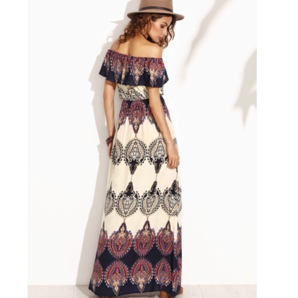 New| OFF SHOULDER MULTI RUFFLE MAXI DRESS - Picture 4 of 5