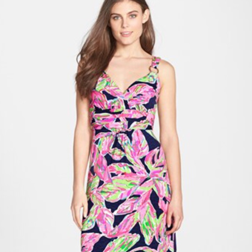 Lilly Pulitzer pink & navy Villa maxi dress large