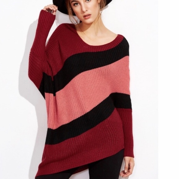 •new• COLOR BLOCK ASYMMETRIC DOLMAN SLV SWEA - Picture 2 of 5