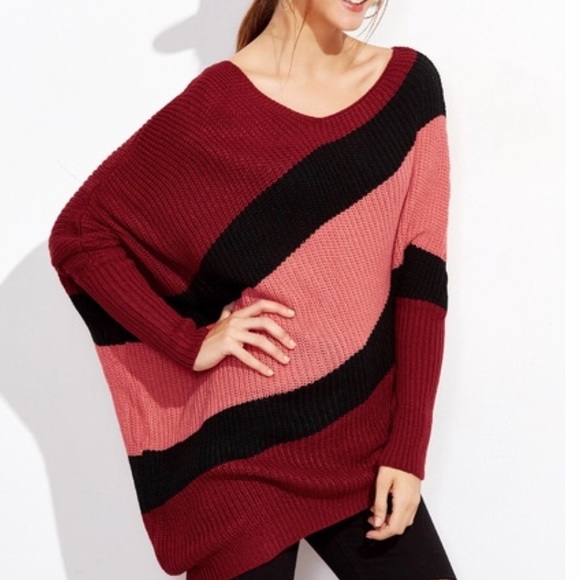 •new• COLOR BLOCK ASYMMETRIC DOLMAN SLV SWEA - Picture 3 of 5