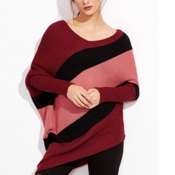 •new• COLOR BLOCK ASYMMETRIC DOLMAN SLV SWEA - Picture 4 of 5