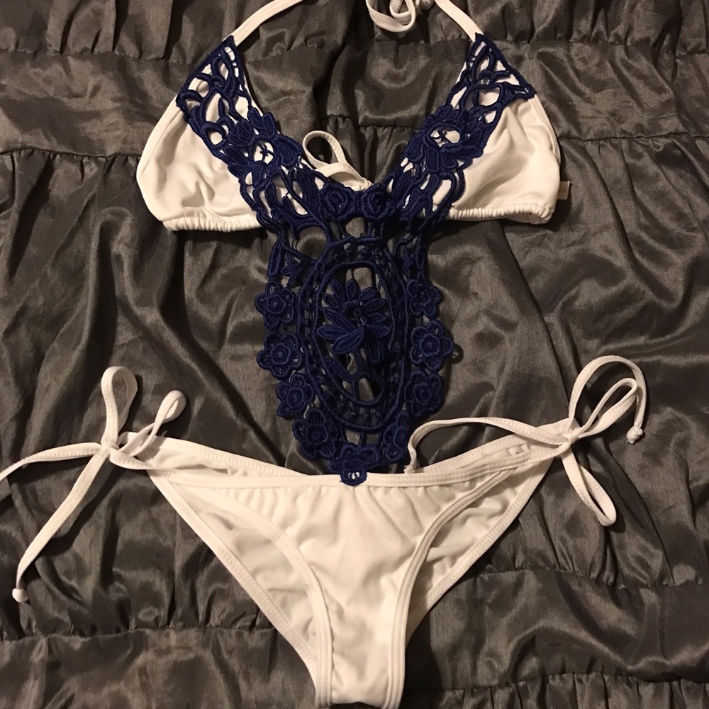 White/Blue crochet Monokini as Lg