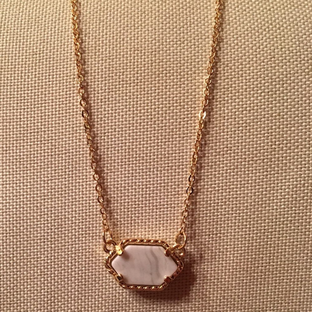 White Stone Necklace with Adjustable Gold Chain