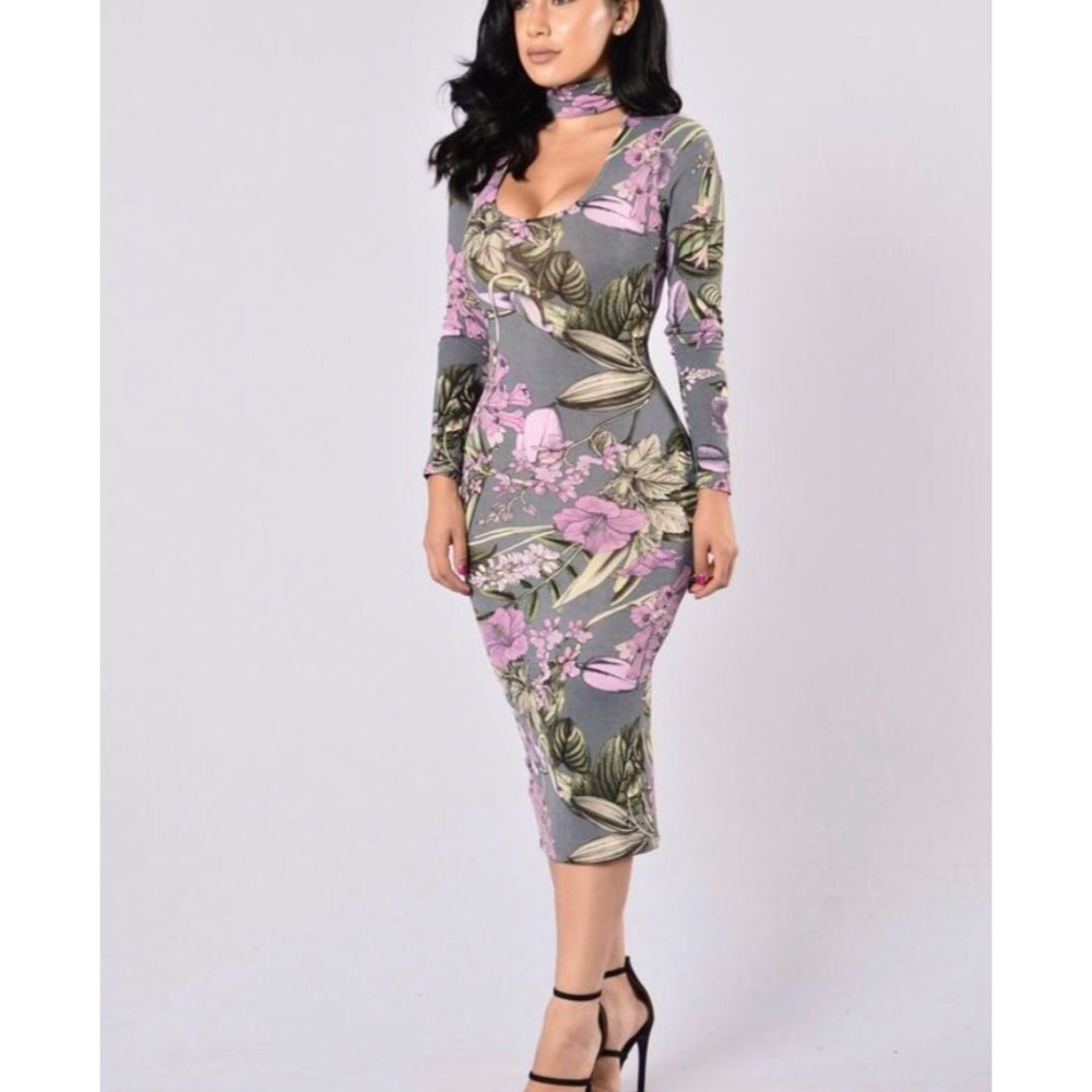 Fashion nova grey purple floral dress