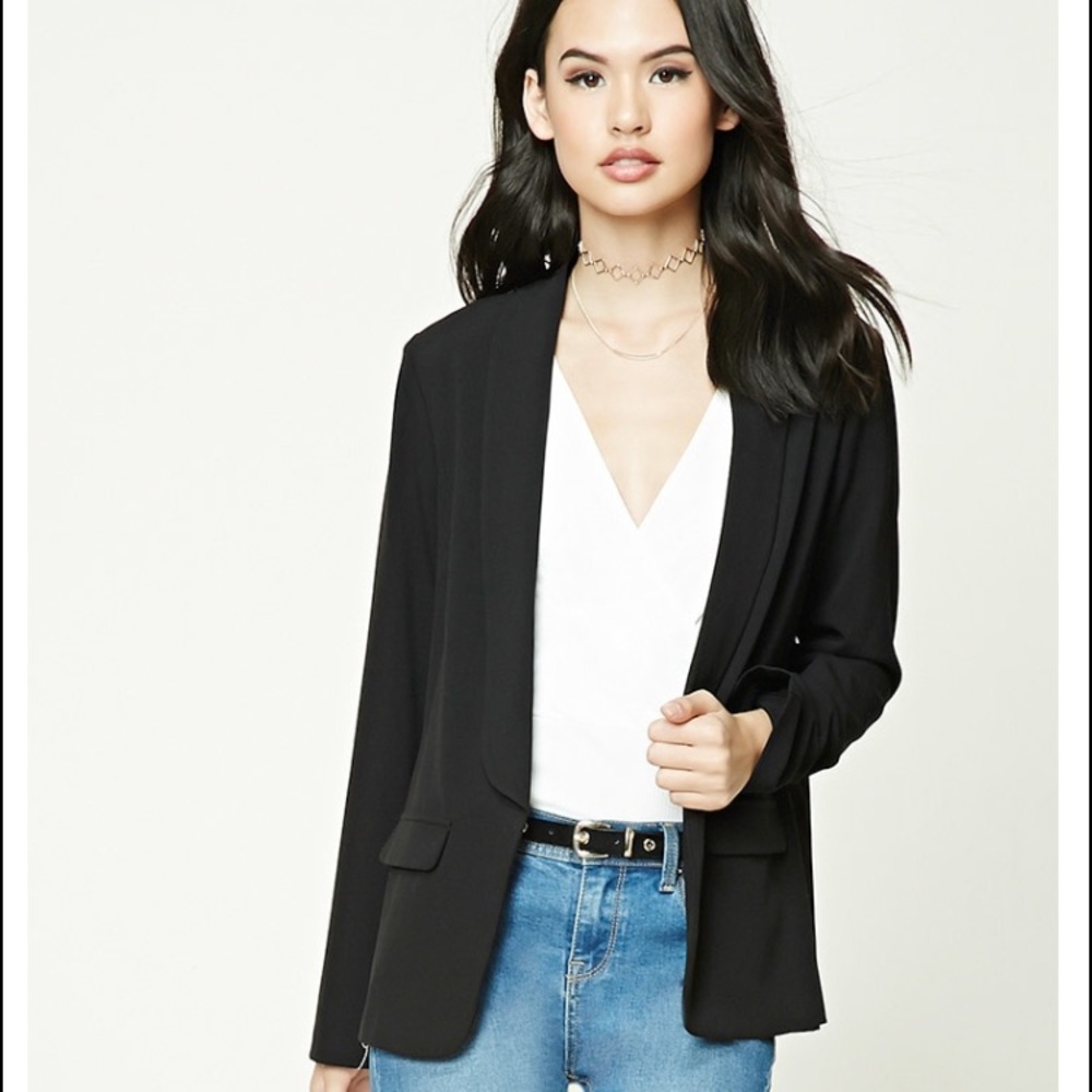 Open front long black blazer
