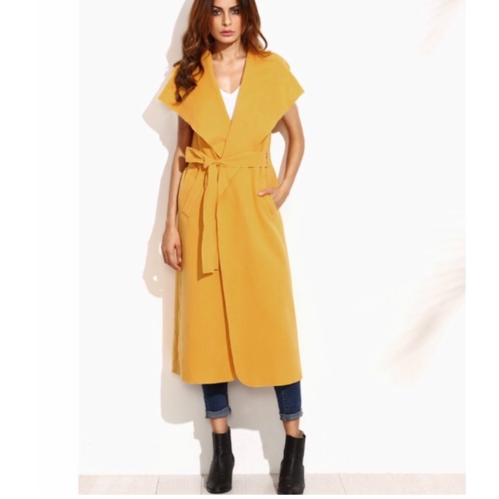 New| YELLOW DRAPE WATERFALL COLLAR COAT - Picture 2 of 7
