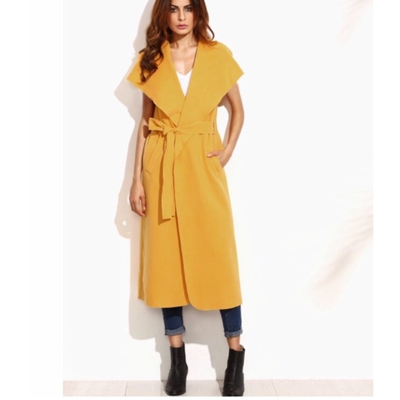 New| YELLOW DRAPE WATERFALL COLLAR COAT - Picture 2 of 7