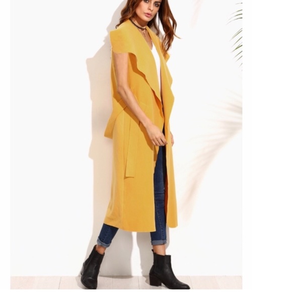 New| YELLOW DRAPE WATERFALL COLLAR COAT - Picture 3 of 7