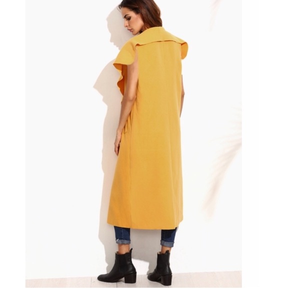 New| YELLOW DRAPE WATERFALL COLLAR COAT - Picture 4 of 7