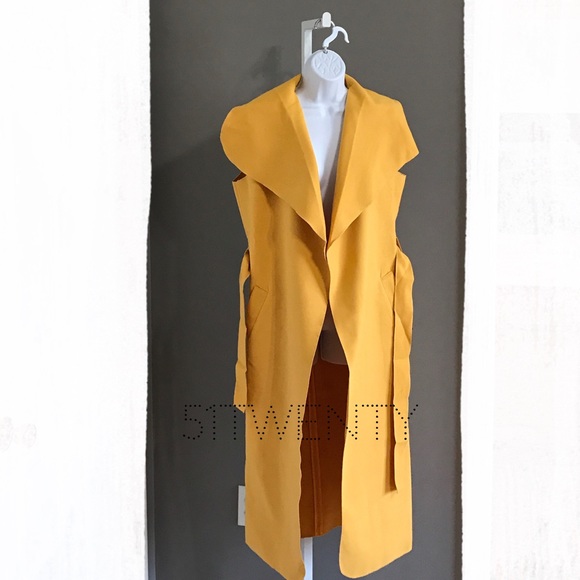 New| YELLOW DRAPE WATERFALL COLLAR COAT - Picture 5 of 7