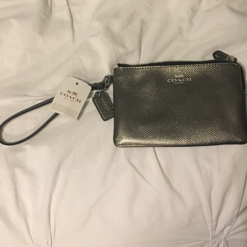 Coach mini clutch- zip silver