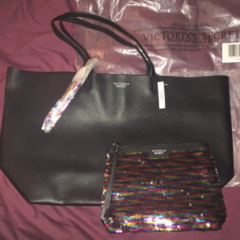 Black Victoria's Secret bag with sequins clutch
