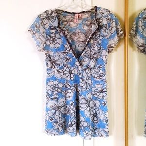 Sweet Pea Anthropologie blue floral mesh top