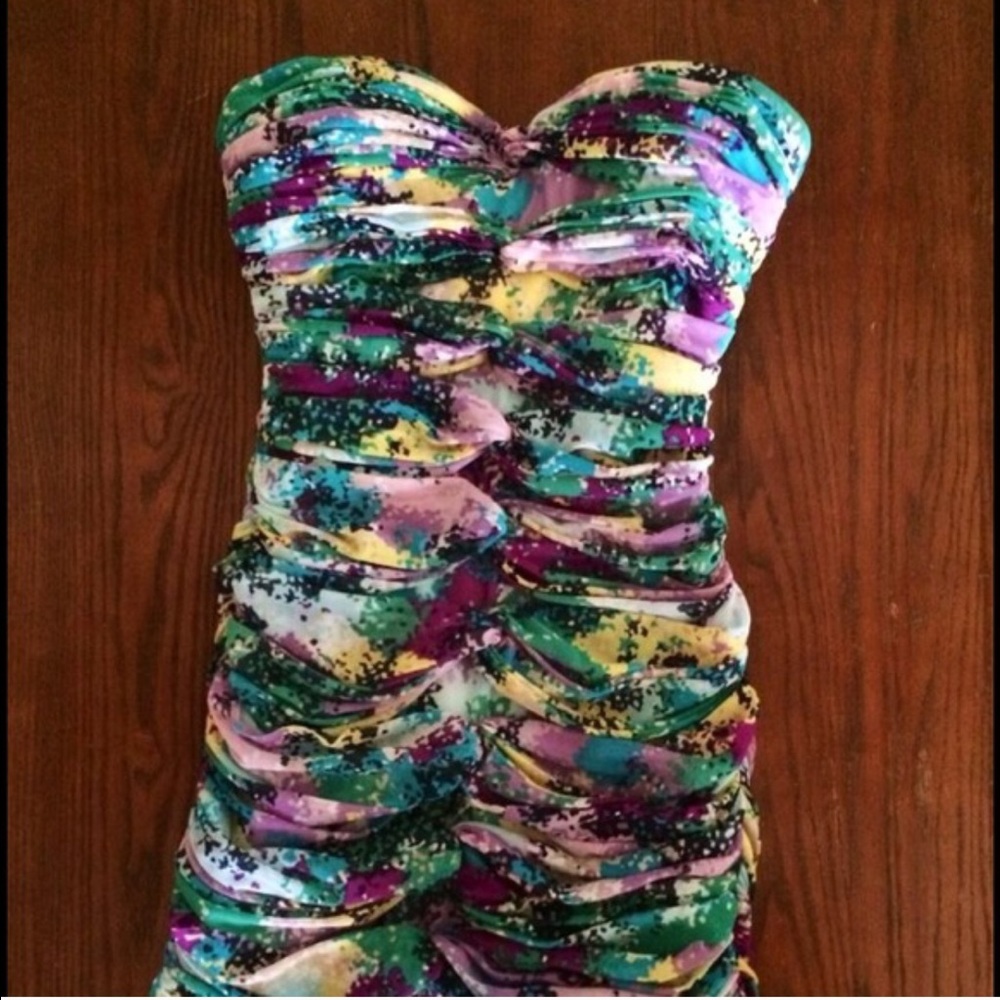 BCBG Multi-Colored Strapless Dress