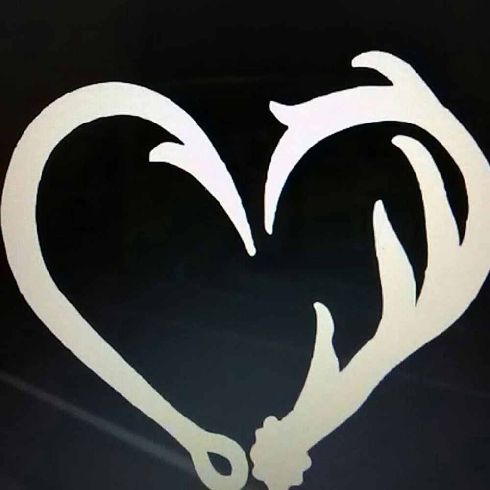 Fish Hook & Antler Heart Decal
