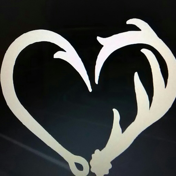 Fish Hook & Antler Heart Decal - Picture 1 of 4