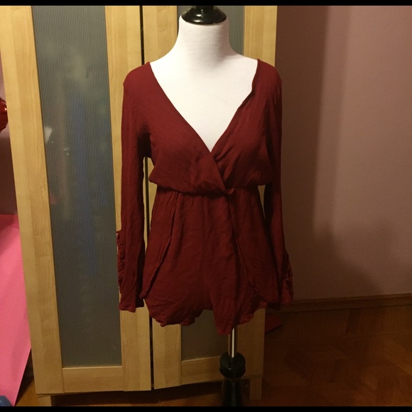 Pants - Draped Back Burgundy Romper