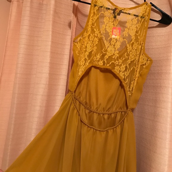 High Low/Lace Back Mustard Colored Dress - Picture 2 of 3