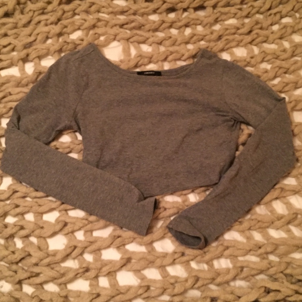Grey Long Sleeve Crop Top