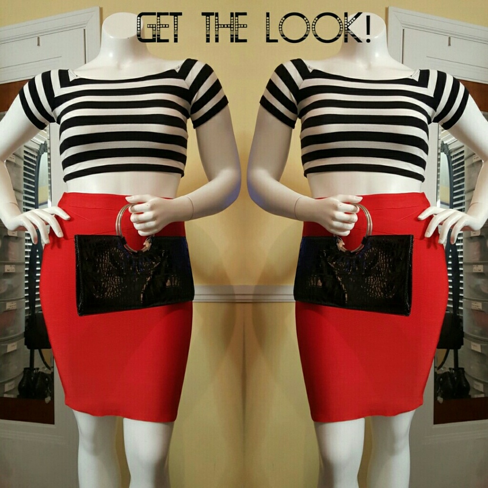 Crop top and bandage skirt.