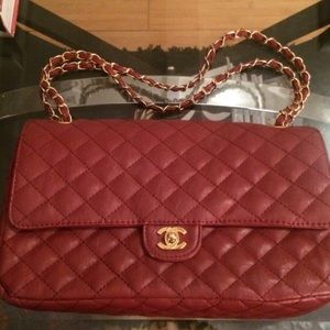 Red quilted designer bag