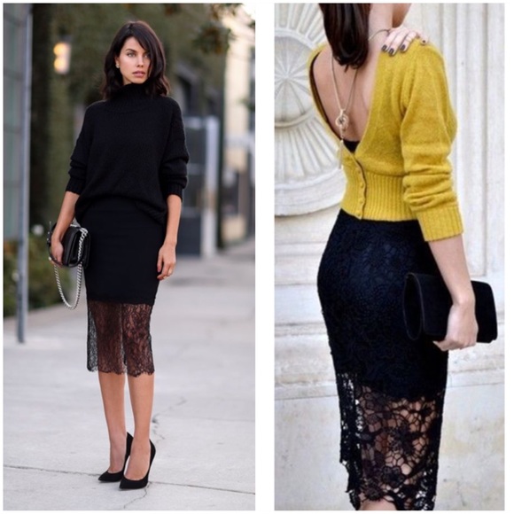 Beaded lace overlay midi pencil skirt - Picture 2 of 4