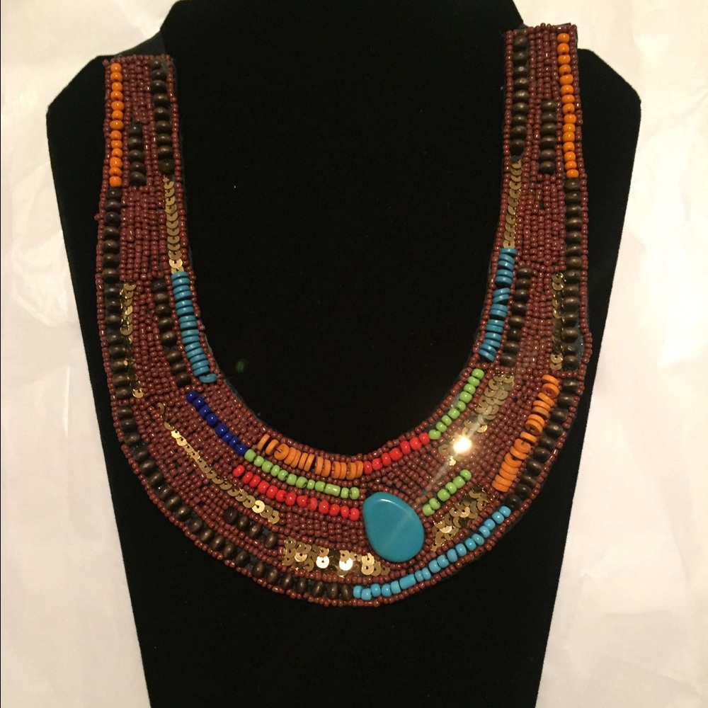 African Beaded Bib Necklace