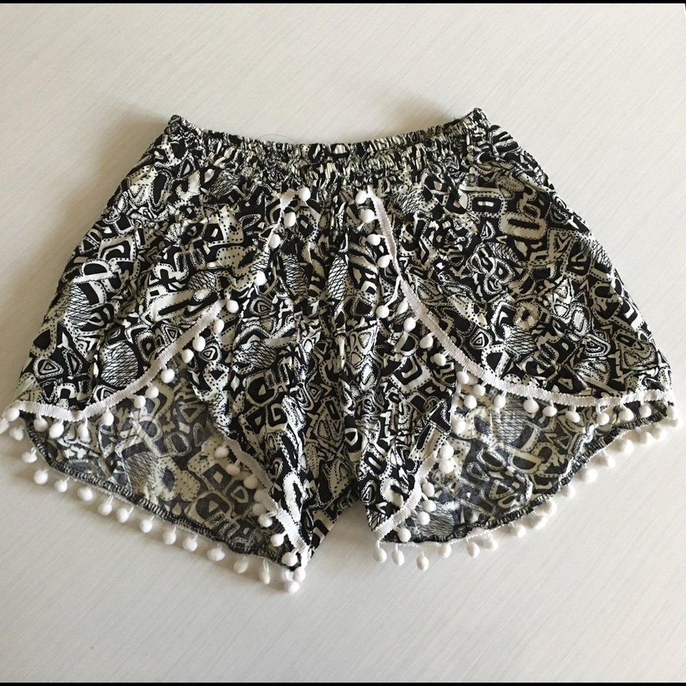 Top Shop Tribal Print Pom Pom Shorts