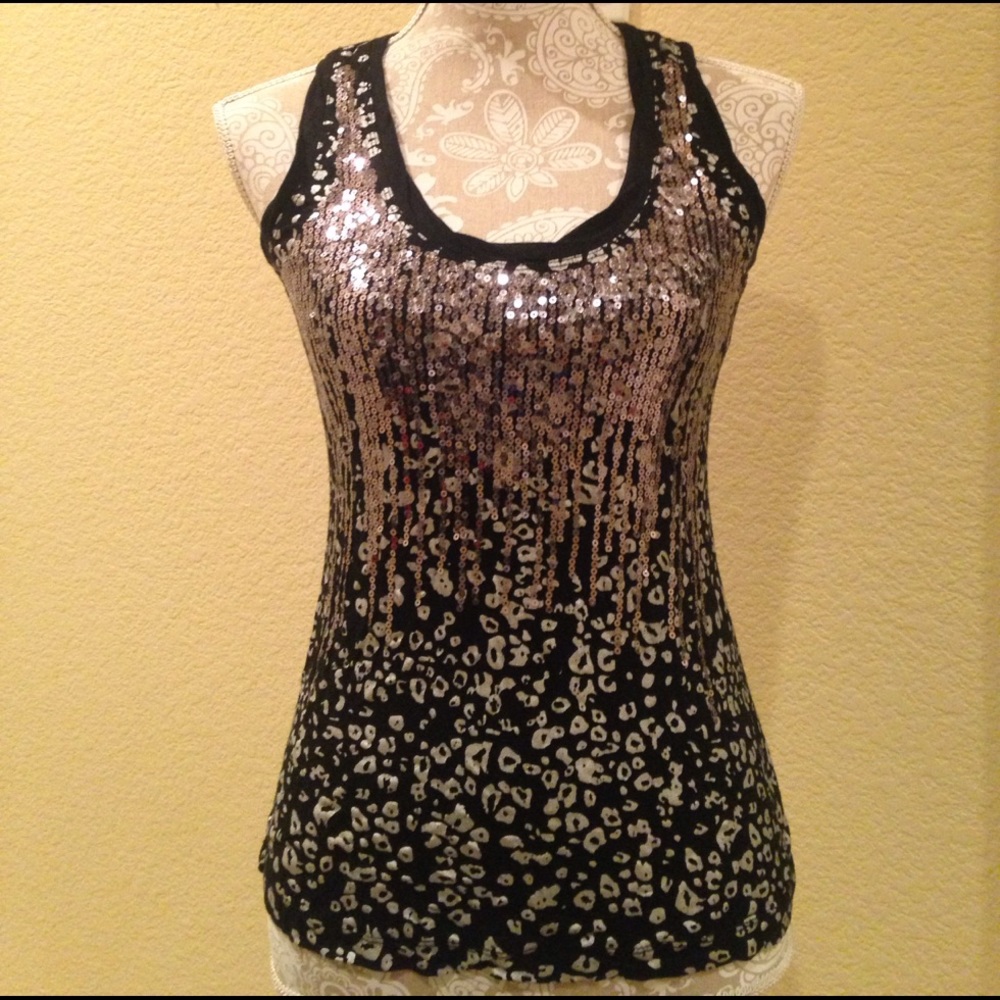 2b by bebe - Black sequence cheetah print tank top