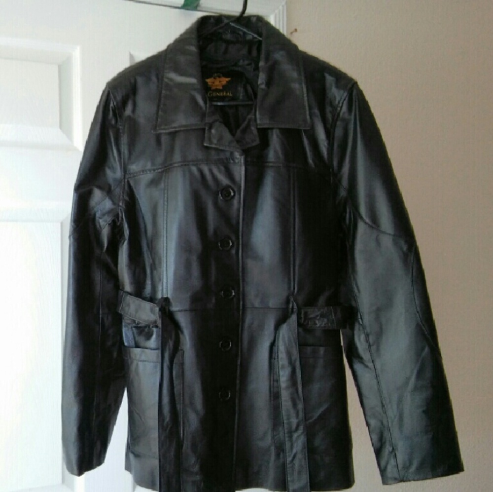 Button Down Black Leather Jacket Xl - image 1