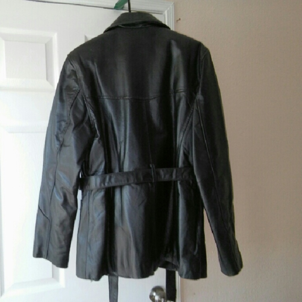 Button Down Black Leather Jacket Xl - image 2