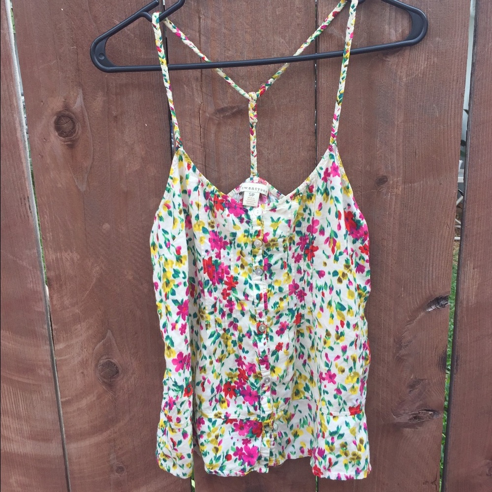 White flowy flowered tank