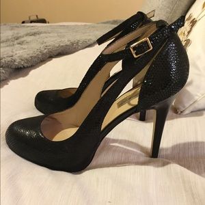 Snakeskin Patent Strapped Heels