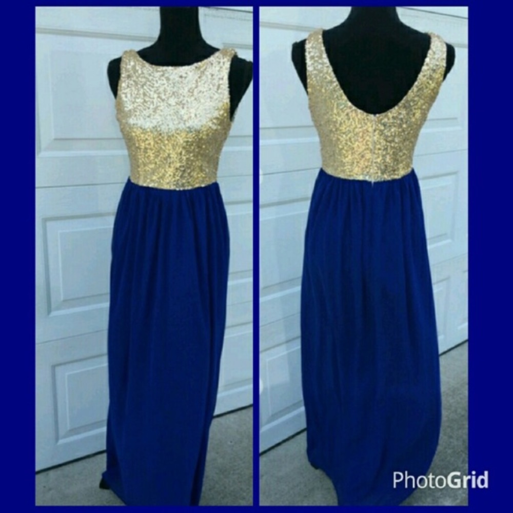 Blue and gold sequin dress