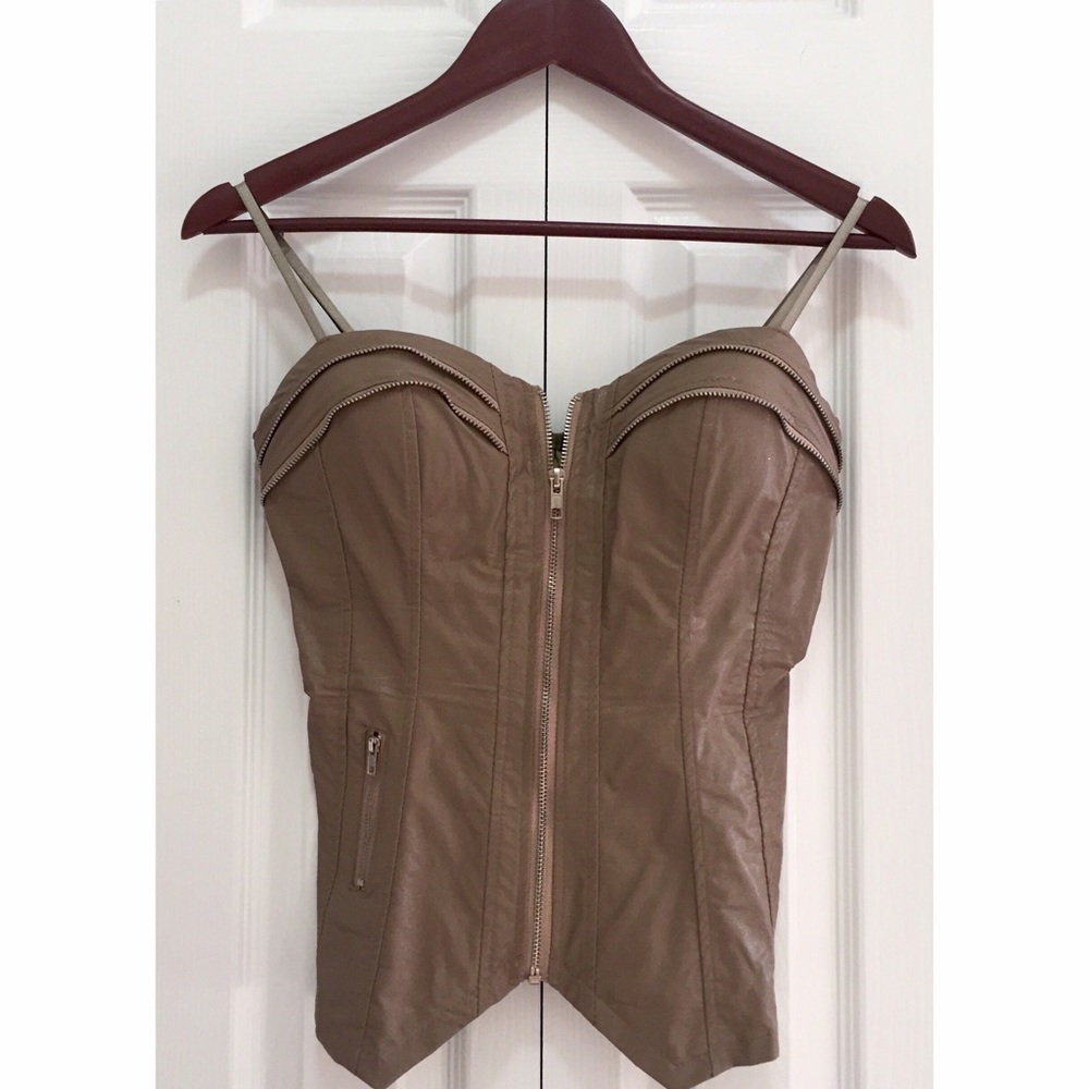 Size S. Cream Faux Leather Zipper Bustier
